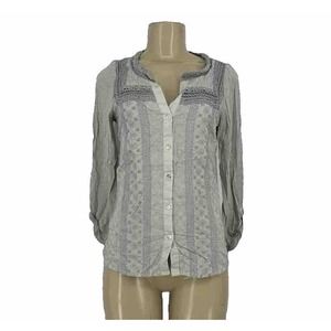 Anthropologie Meadow & Rue XS Women Button Up Shirt Top Crochet Cotton T14